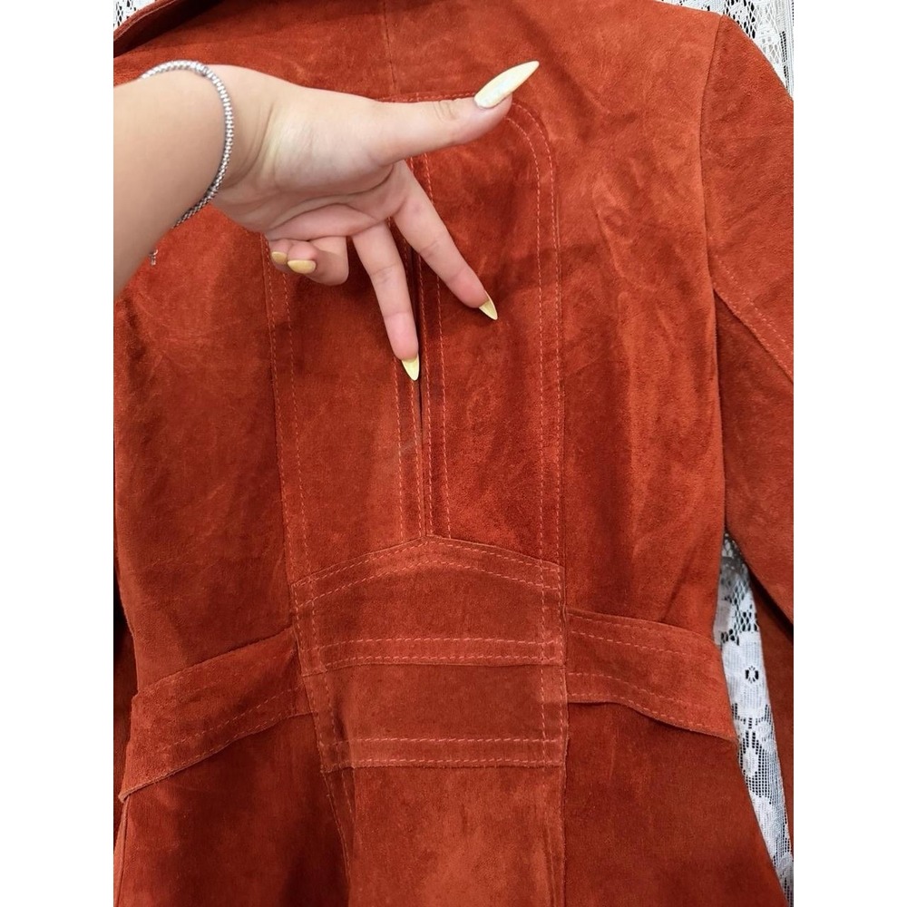 Women's Suede Leather Jacket Orange Red, Vintage 70s - Picture 5 of 8